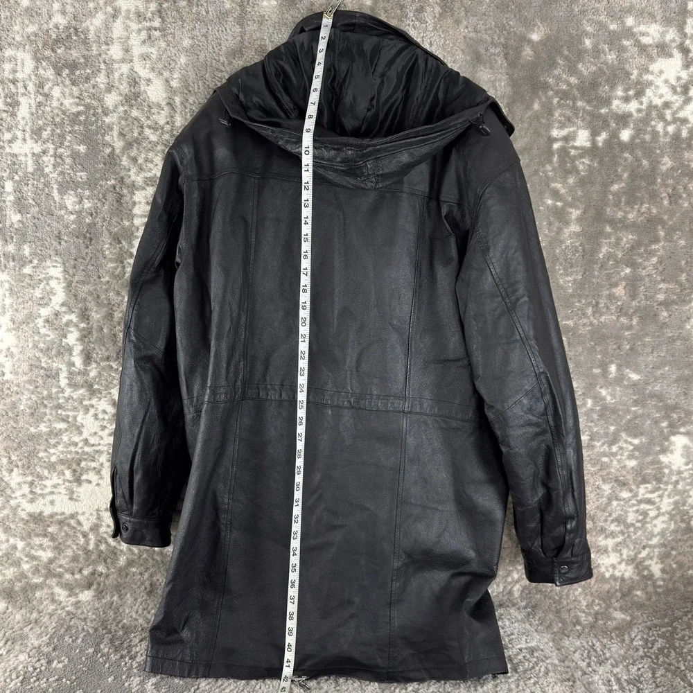 Phase Two Size XXLT Leather Hooded Removable Liner Parka Jacket Black Long Mens